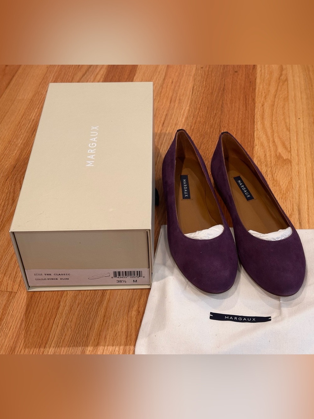 NIB Margaux NY The Classic Suede Plum Ballet Flats Size 38.5 US 8.5
